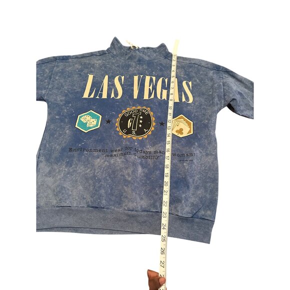 Vintage Caribe Los Angeles Las Vegas Graphic Sweatshirt L Blue Loose Fit Unisex - Picture 5 of 11